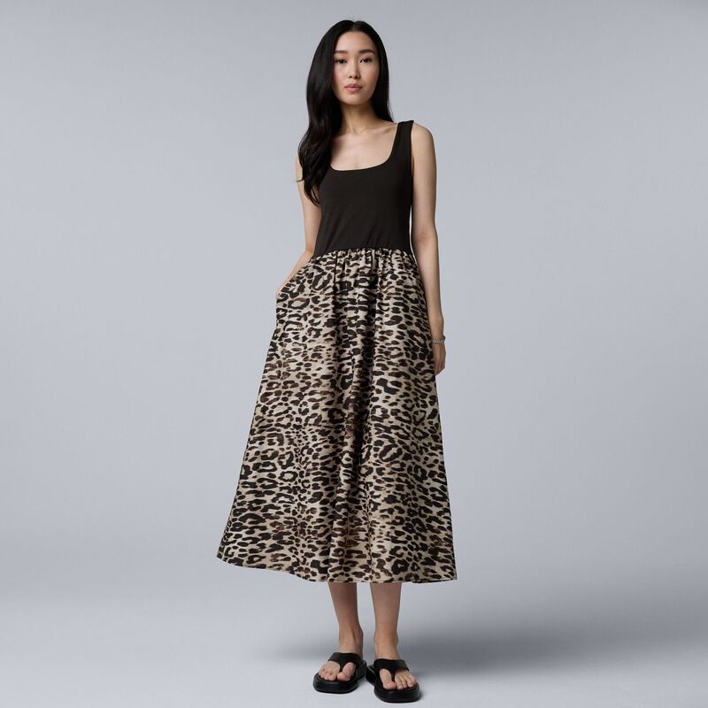 ヴェラウォン レディース トップス ワンピース ミディ Womensimply Vera Wang Mixed Media Midi Dress Beige Leopard Spots ベージュ
