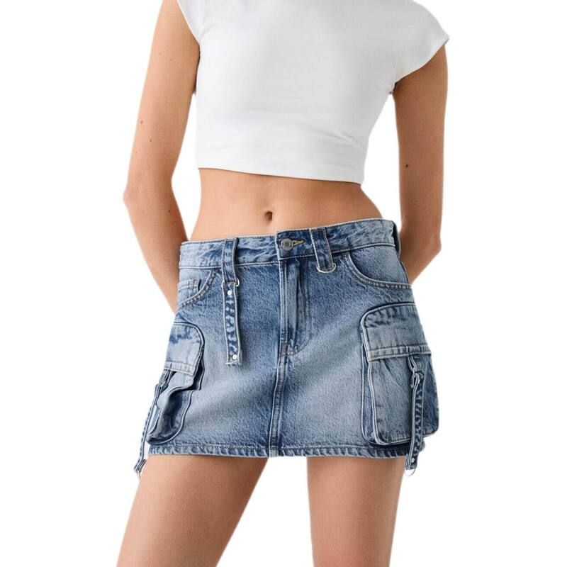 コジョイン レディース ボトムスカート ヴィンテージ ハイウエスト ミニ デニム Kojooin Womens High Waist Cargo Denimini Skirt Vintage Wash
