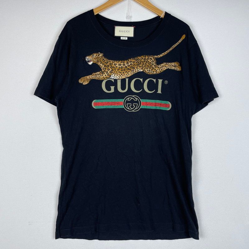【中古品】 GUCCI グッチ 18SS LEOPARD VINTAGE LOGO PRINT EMBROIDERY TEE 493117-X9X96 レオパード ヴィンテージロゴ プリント 刺繍 Tシャツ 半袖 【141-260612-yo-09-tei】