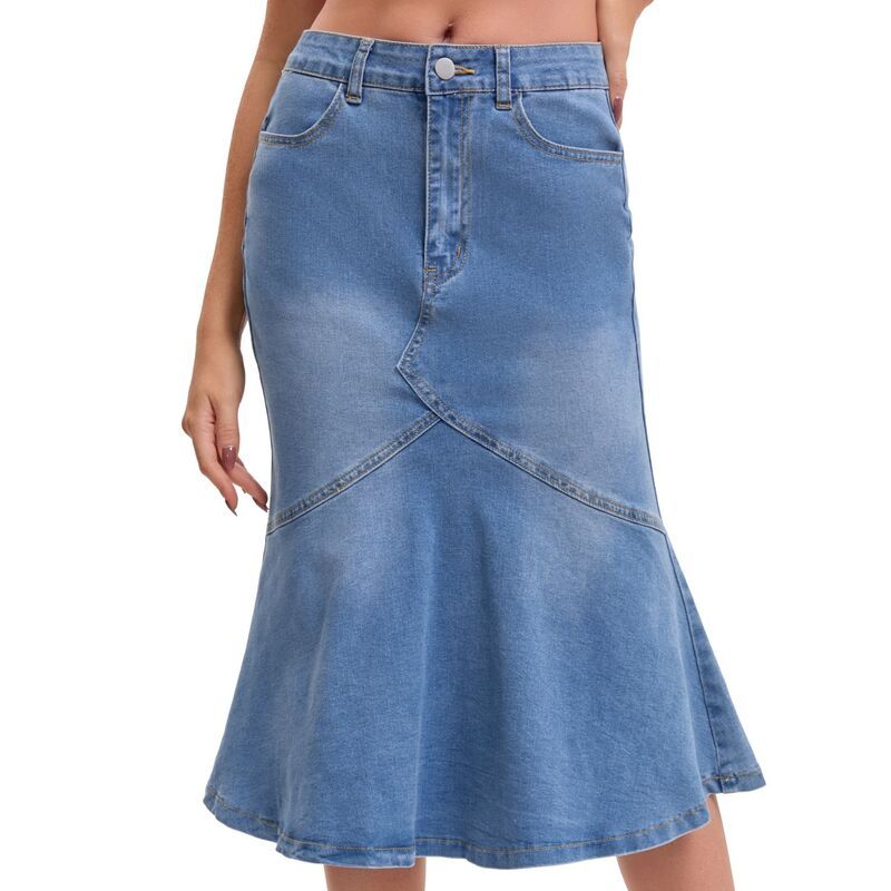 インスパイア シック レディース ボトムスカート ひざ丈 フリル デニム INSPIRE CHIC Womens Bodycon Fishtail Denim Skirt High Waisted R