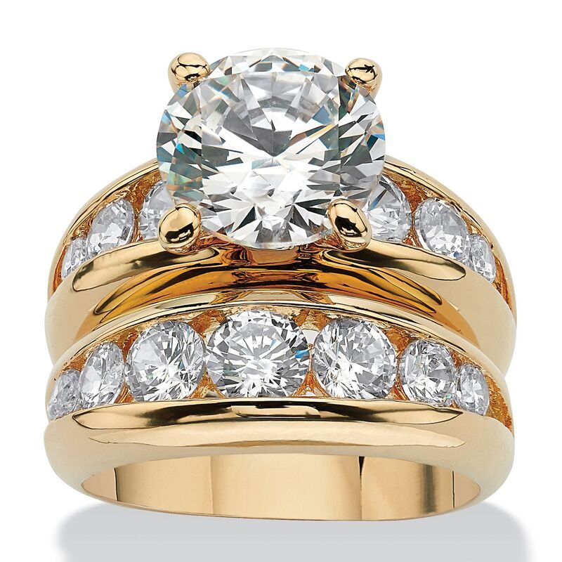 パームビーチジュエリー レディース アクセサリー リング PalmBeach Jewelry 609 TCW Round Cubic Zirconia TwoPiece Bridal Set Gold