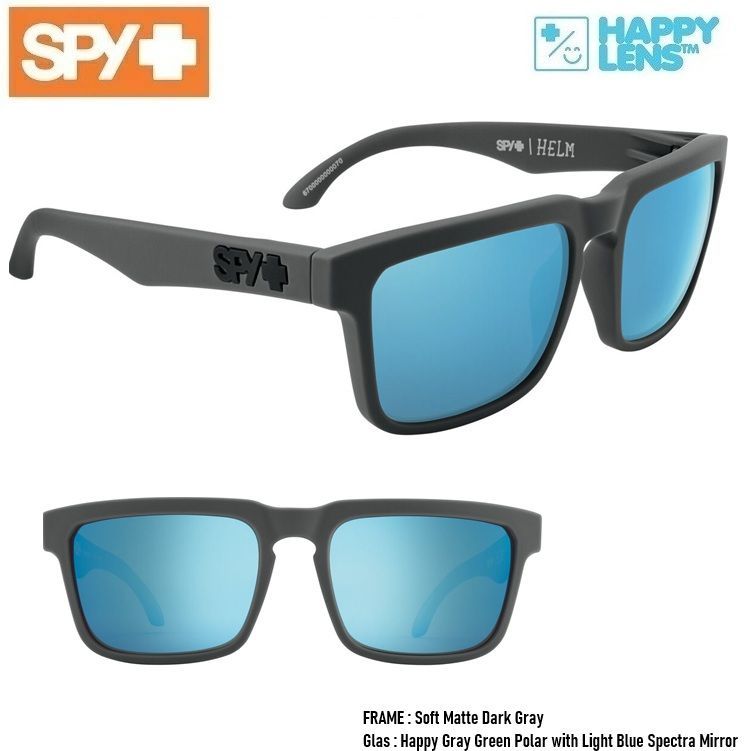 SPY スパイ HELM ヘルム HAPPY LENS【 Soft Matte Dark Gray - Happy Gray Green Polar with Light Blue Spectra Mirror 】偏光レンズ ハッピーレンズ　正規品