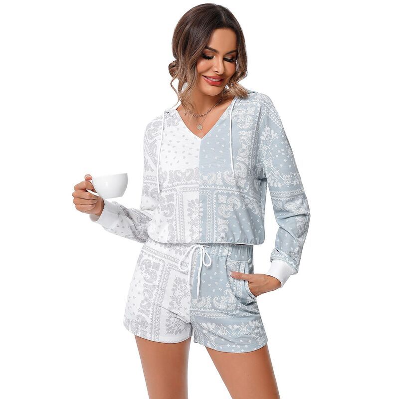 コジョイン レディース アンダーウェア ナイトウェア プリント ショートパンツ Kojooin Womens Print Long Sleeve Tops With Shorts Loungewear