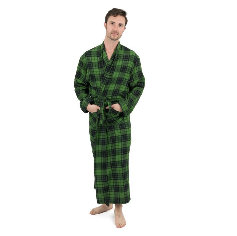 レベレット レディース アンダーウェア ナイトウェア Leveret Mens Flannel Robe Plaid Green Black ブラック