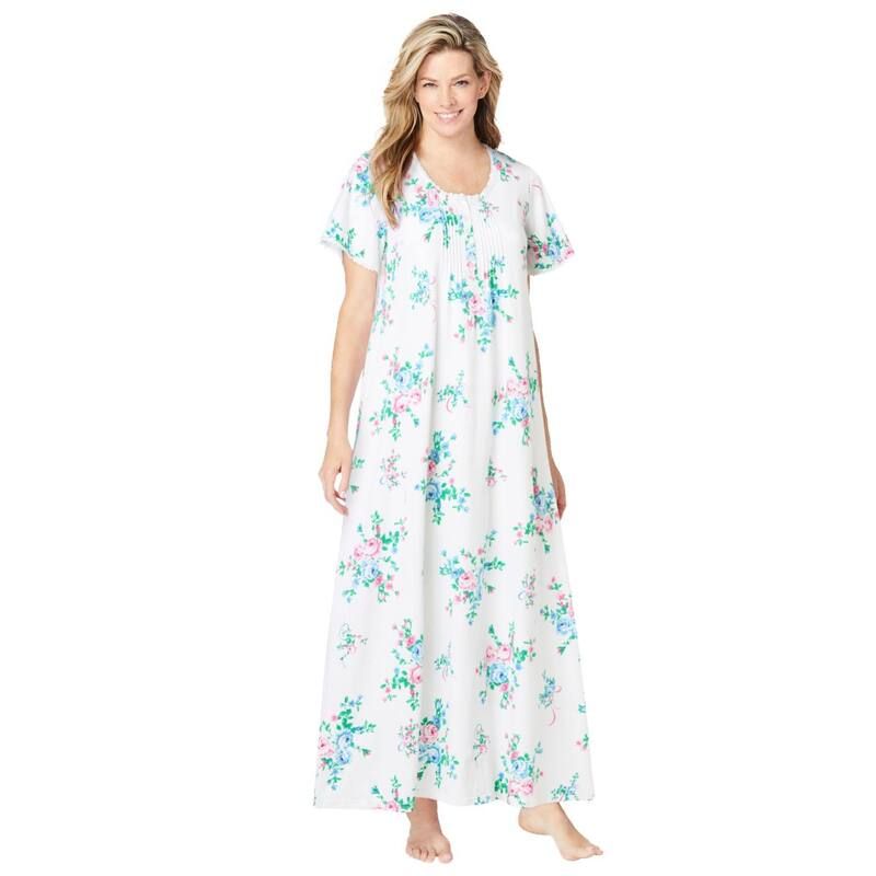 オンリーネセシティーズ レディース アンダーウェア ナイトウェア プラスサイズ ニット Only Necessities Plusize Long Pintucknit Gown White Flor
