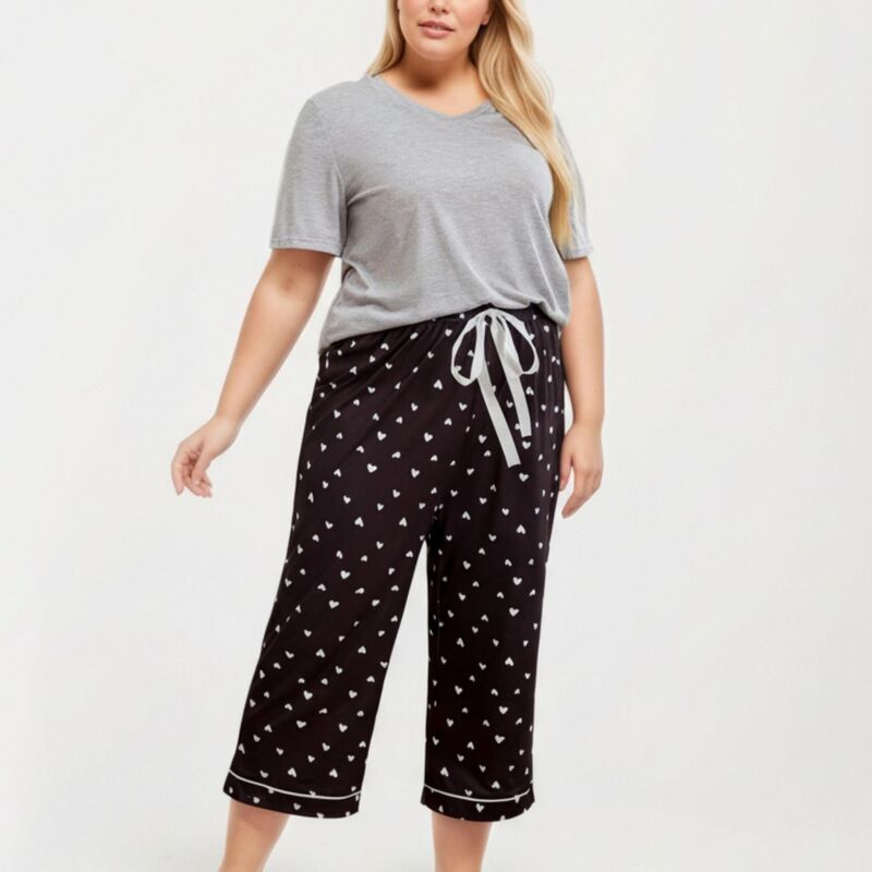 アンナカシ レディース アンダーウェア ナイトウェア プリント パンツ キャップ AnnaKaci Women s 2Piece Set Soft Short Sleeve Top and Heart