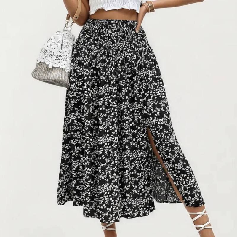 アンナカシ レディース ボトムスカート サイドスリット ハイウエスト フラワー柄 プリント ミディ フラワー AnnaKaci Womens High Waist Midi Skirt with Di