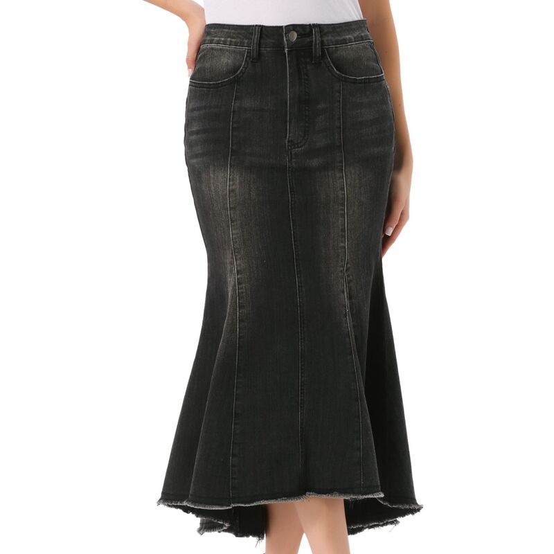 インスパイア シック レディース ボトムスカート ハイウエスト ミディ デニム INSPIRE CHIC Womens Washed Fishtail Skirt High Waist Jean De