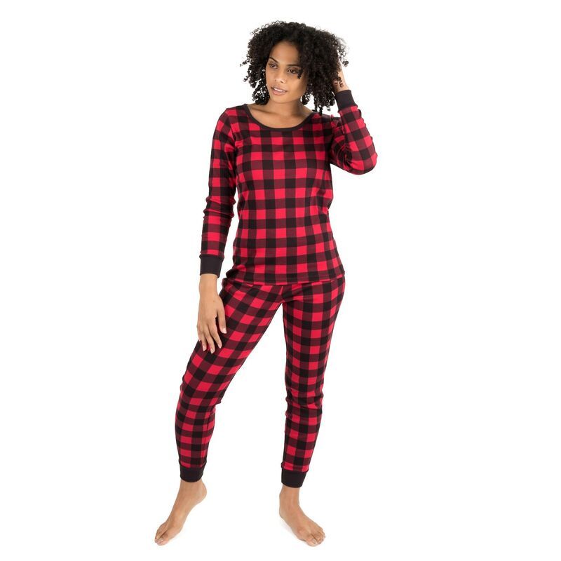 レベレット レディース アンダーウェア ナイトウェア コットン Leveret Womens Two Piece Cotton Pajamas Plaid Black Red ブラック