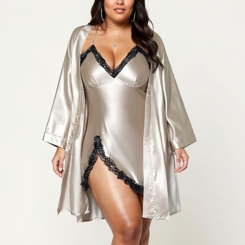 アンナカシ レディース アンダーウェア ナイトウェア サテン AnnaKaci Women s 2Piece Satin Slip Dress and Robe Set with Elegant Fl