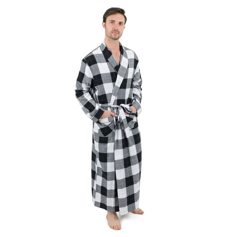 レベレット レディース アンダーウェア ナイトウェア Leveret Mens Flannel Robe Plaid Black White ホワイト