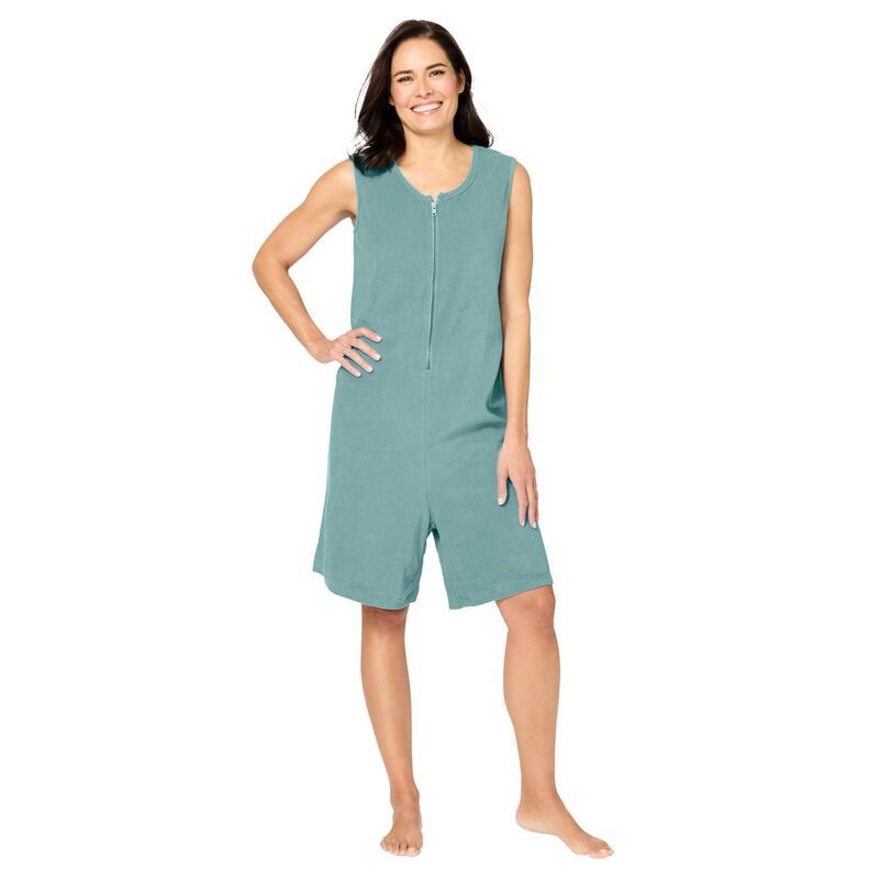 ドリームスアンドコー レディース アンダーウェア ナイトウェア プラスサイズ ロンパース パイル Dreams Co Plusize ZipFronterry Romper Pool Blue ブルー