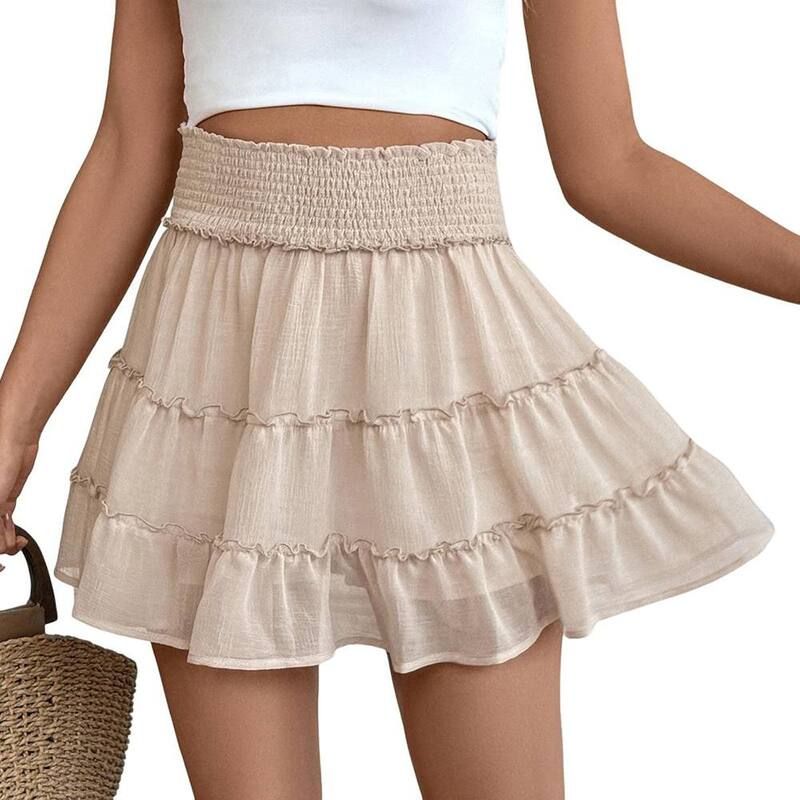 ジョイジョイ レディース ボトムスカート A ライン プリーツ フリル JoyJoy Womens AntiSlipleated ALine Skirt Elastic Waist Ruffle So