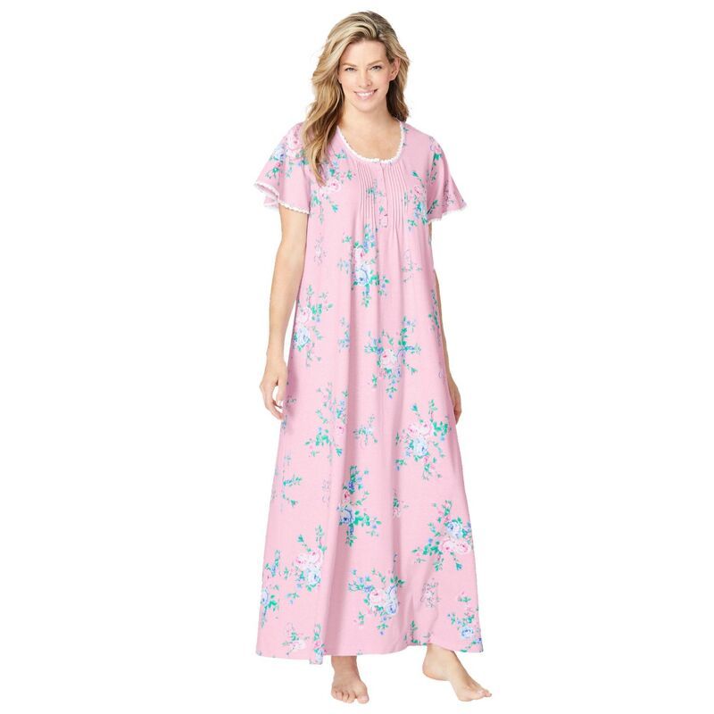 オンリーネセシティーズ レディース アンダーウェア ナイトウェア プラスサイズ ニット Only Necessities Plusize Long Pintucknit Gown Pink Flora
