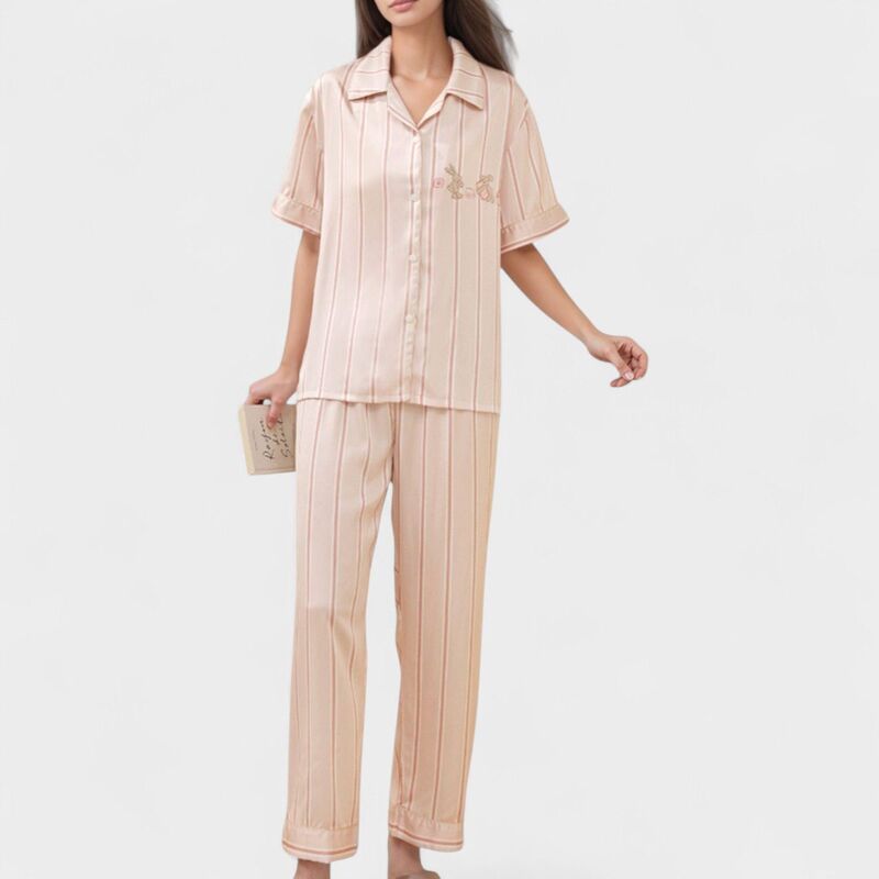 アンナカシ レディース アンダーウェア ナイトウェア パンツ AnnaKaci Womensstriped Pajama Set with Bunny Detail Short Sleeve Butt