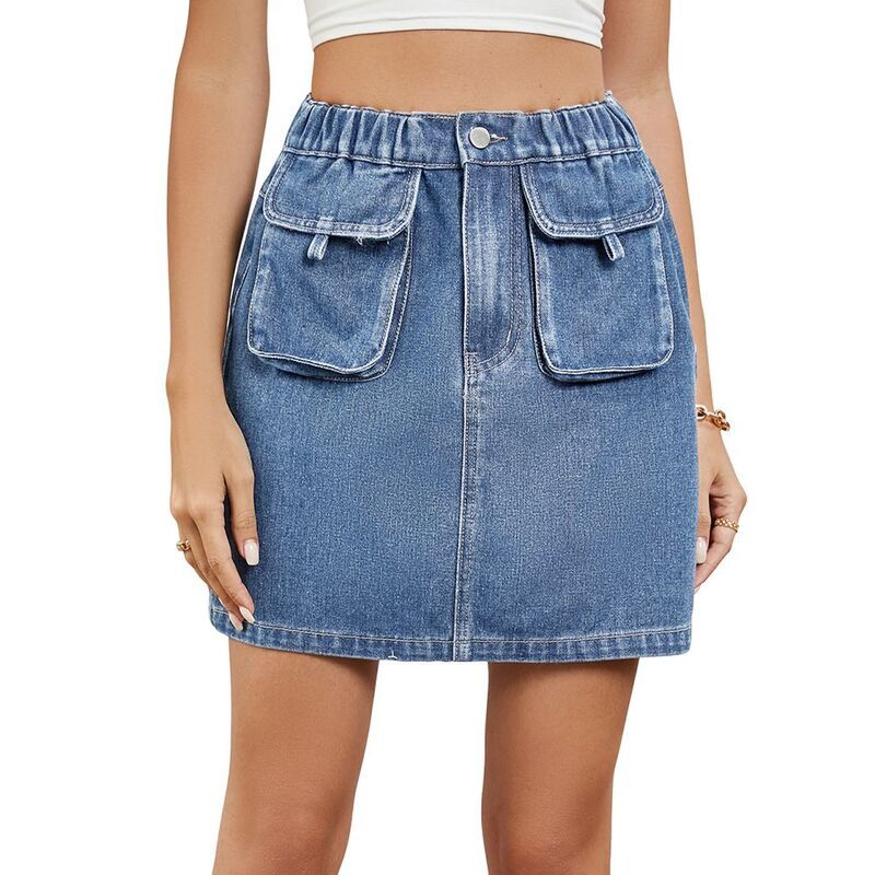 ジョイジョイ レディース ボトムスカート デニム JoyJoy Women Summer Washed Elastic Waist Denim Skirt Casual Cargo Pocket De
