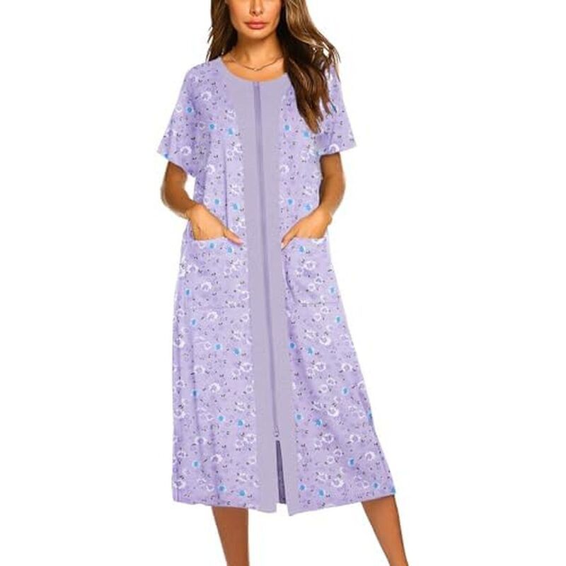 エコアー レディース アンダーウェア ナイトウェア コート Ekouaerobes For Women Zipper Front Bathrobe Short Sleeve House Coat Lo