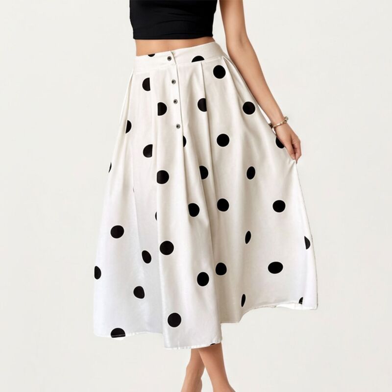 アンナカシ レディース ボトムスカート ドット柄 A ライン ドット ミディ AnnaKaci Polka Dot Midi Skirt with Button Front and Flowy A L
