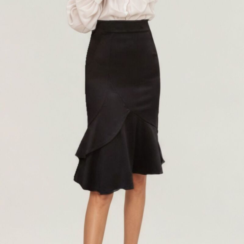 アンナカシ レディース ボトムスカート フリル裾 ハイウエスト フリル ミディ オーバーレイ AnnaKaci Women s High Waist Midi Skirt with Soft Flow