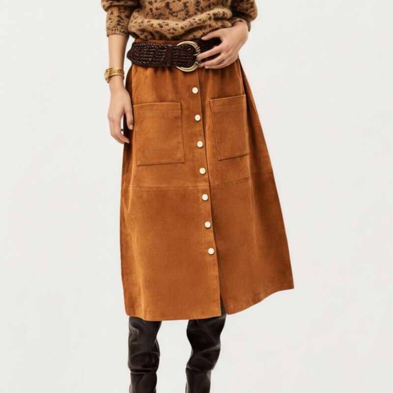 アンナカシ レディース ボトムスカート コーデュロイ A ライン ミディ AnnaKaci Women s Button Front Midi Skirt with Soft Corduroy Tex