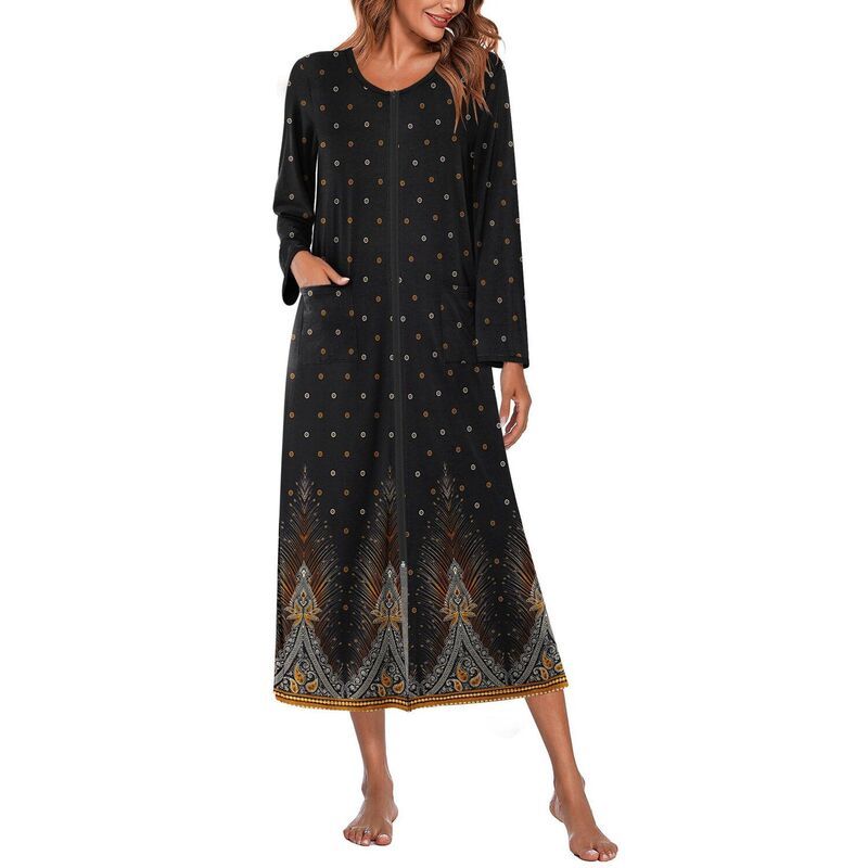 エコアー レディース アンダーウェア ナイトウェア コート Ekouaer Women Long House Coat Zipper Front Robes Fullength Nightgowns