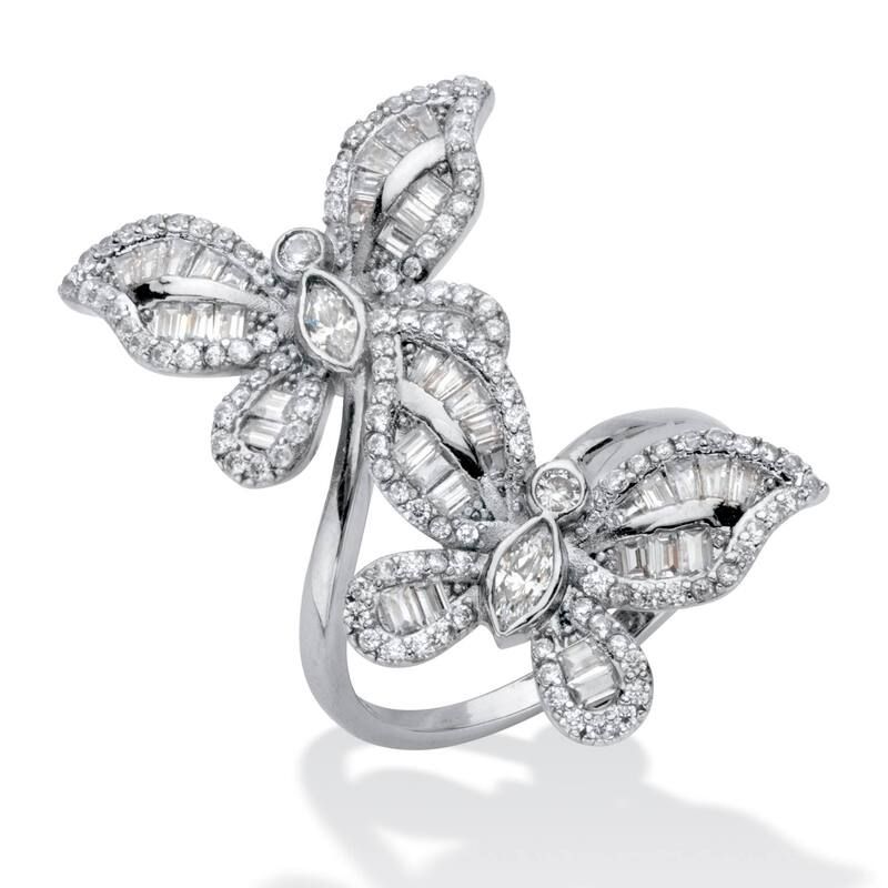 パームビーチジュエリー レディース アクセサリー リング PalmBeach Jewelry 441 Cttw Round Cubic Zirconia PlatinumPlated Butterfl