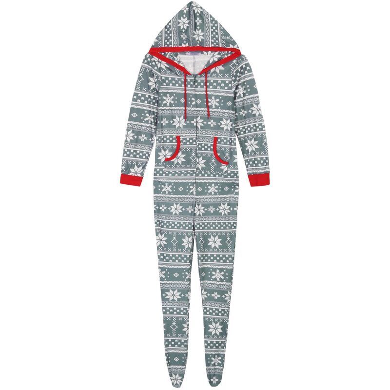 インスパイア シック レディース アンダーウェア ナイトウェア INSPIRE CHIC Mens Christmas 1 Piece Pajama Zipper Family Xmas Long S