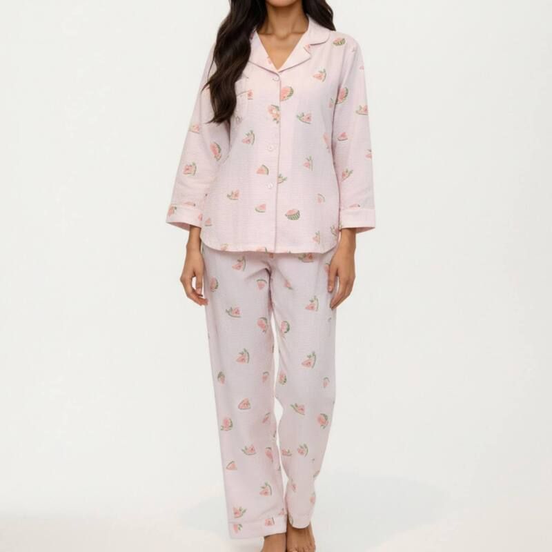 アンナカシ レディース アンダーウェア ナイトウェア プリント パンツ AnnaKaci Womens 2Piece Set Heart Print Button Front Pajama Top a