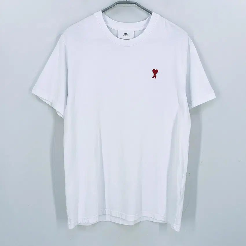 アミ メンズ 夏 刺繍ロゴ 半袖Tシャツ ホワイト L (HU45094)