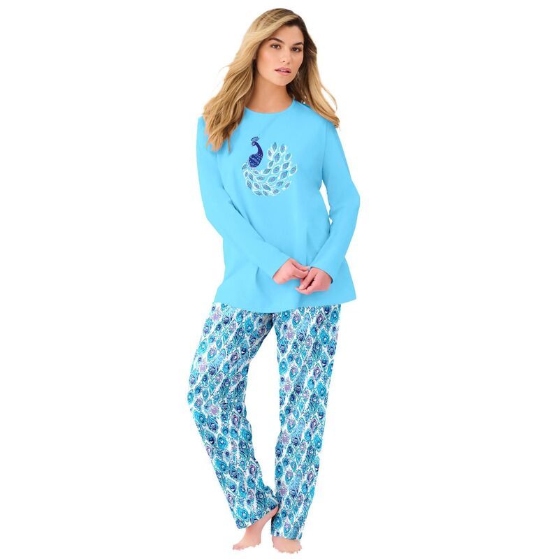 ドリームスアンドコー レディース アンダーウェア ナイトウェア プラスサイズ ニット Dreams Co Plusize Long Sleeve Knit PJ Set Glass Blue Peac