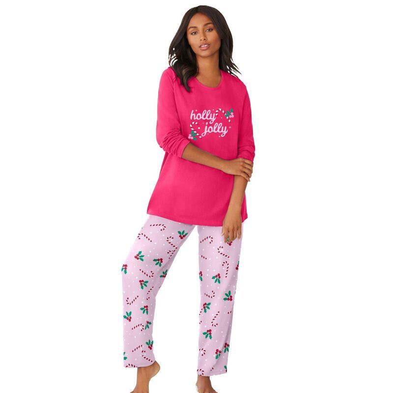ドリームスアンドコー レディース アンダーウェア ナイトウェア プラスサイズ ニット Dreams Co Plusize Long Sleeve Knit PJ Set Pink Burst Cand