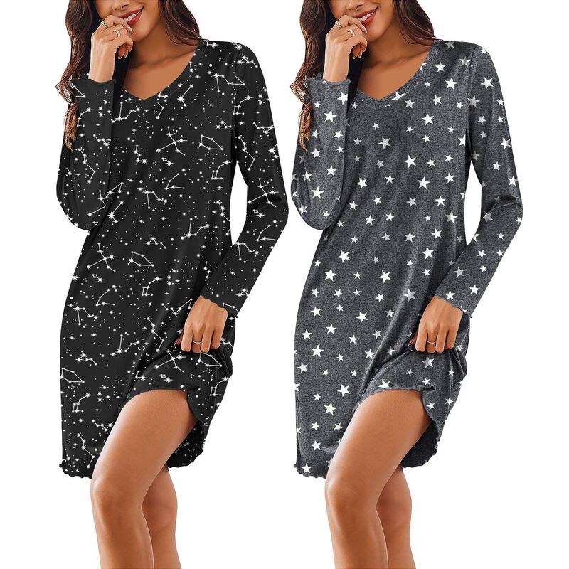 エコアー レディース アンダーウェア ナイトウェア Vネック シャツ コットン Ekouaer Cottonightgowns for Women 2 Pack Night Gown Long Sle