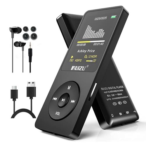 RUIZU 64GB MP3プレーヤーBluetooth 5.3、1.8「スクリーンポータブル音楽プレーヤー、FMラジオ、録音、電子書籍、無秩序シングルサイクル、80 Hデジタルオーディオビデオ再生、軽量、小型 通勤/ランニング/ヨガ/言語学 0e0166ca