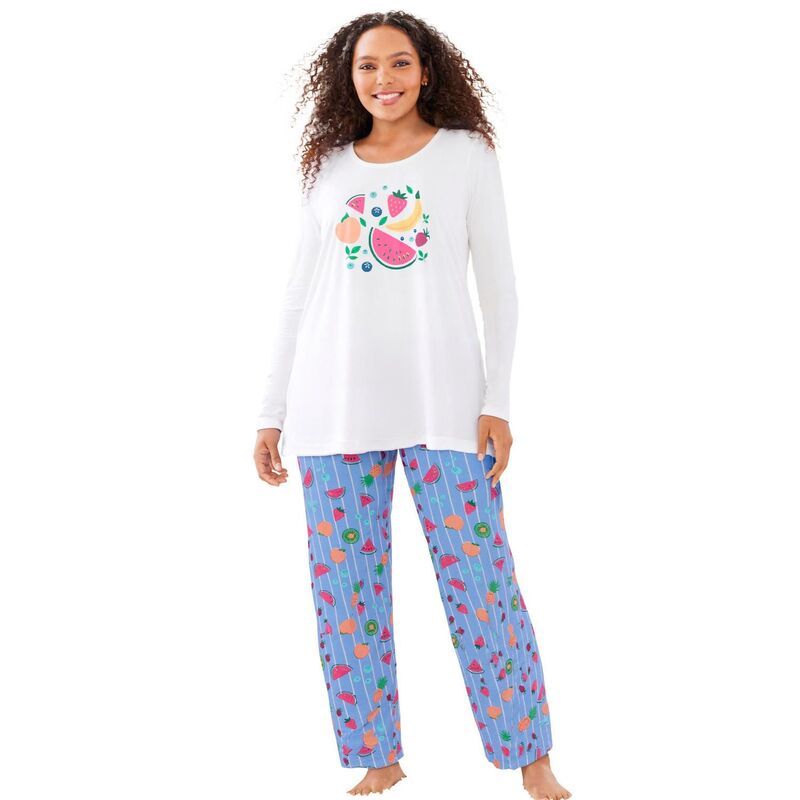 ドリームスアンドコー レディース アンダーウェア ナイトウェア プラスサイズ ニット Dreams Co Plusize Long Sleeve Knit PJ Set Multi Fruit マルチ