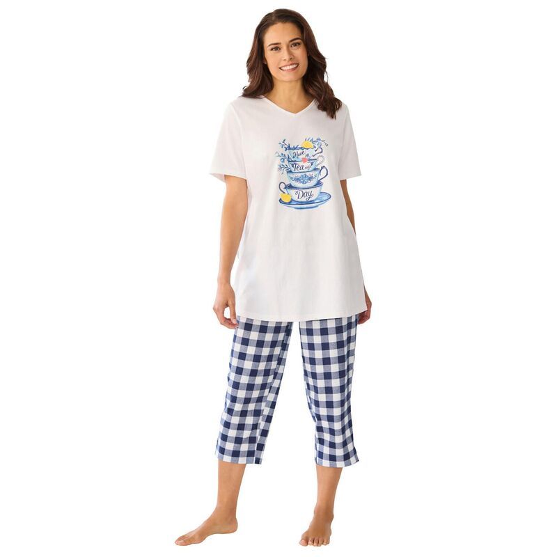 オンリーネセシティーズ レディース アンダーウェア ナイトウェア プラスサイズ キャップ Only Necessities Plusize Capri Pajamas Whitea Cup ホワイト