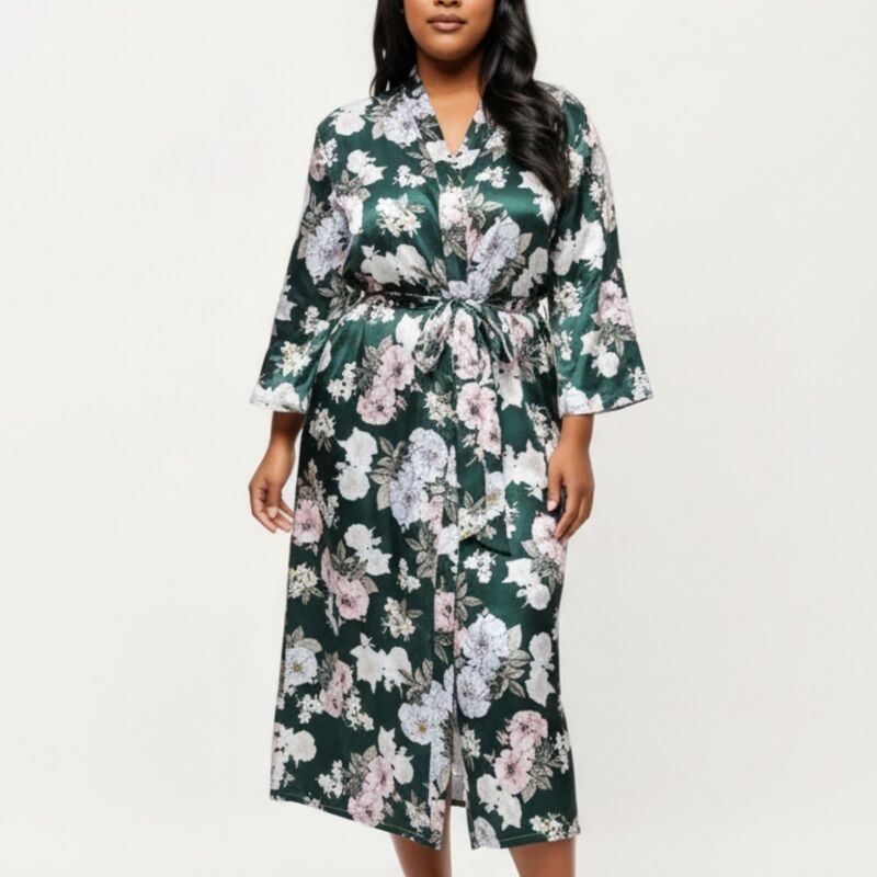 アンナカシ レディース アンダーウェア ナイトウェア フラワー柄 プリント サテン シルク フラワー AnnaKaci Women s Floral Print Satin Robe with Wai