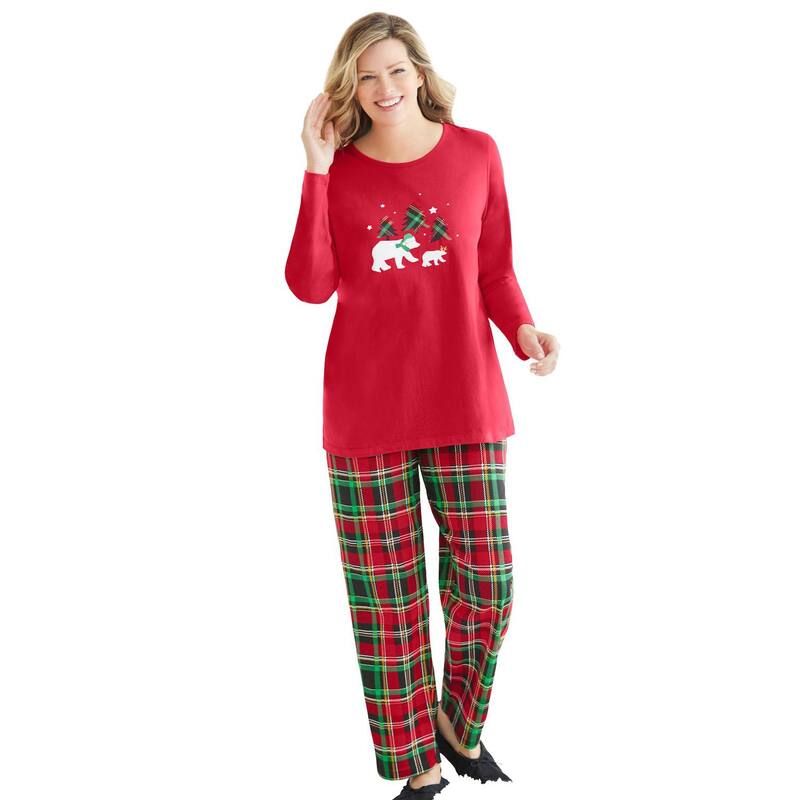 ドリームスアンドコー レディース アンダーウェア ナイトウェア プラスサイズ ニット Dreams Co Plusize Long Sleeve Knit PJ Set Classic Red Pla