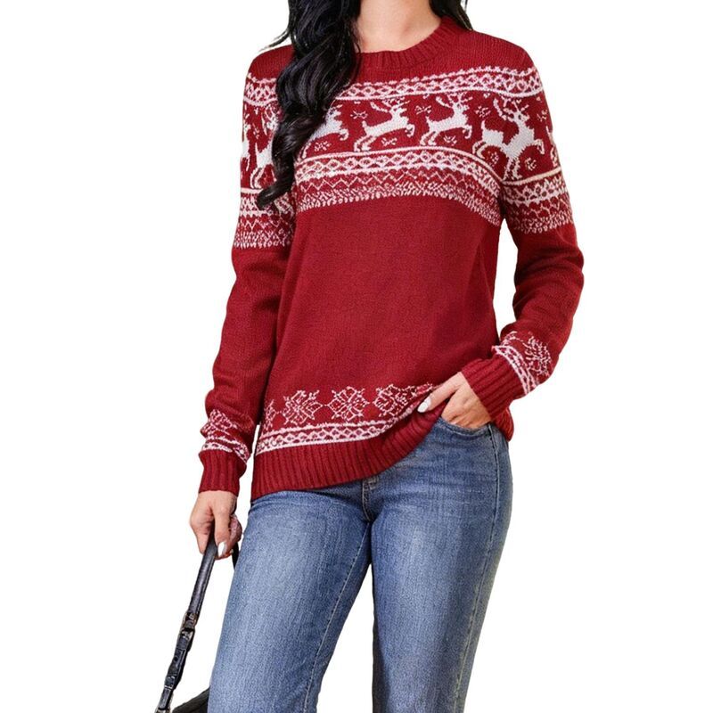 クリアフラワー レディース アウター ニット・セーター クルーネック ClearFlower Womens Christmasweater Crewneck Long Sleeve Knit Holi