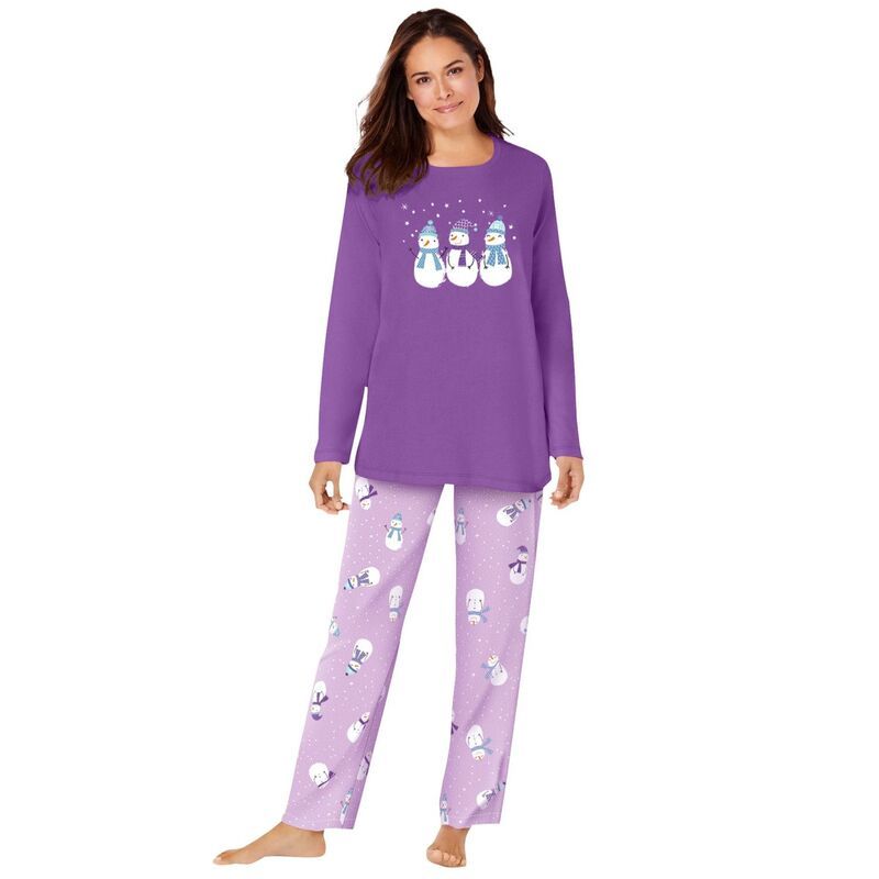 ドリームスアンドコー レディース アンダーウェア ナイトウェア プラスサイズ ニット Dreams Co Plusize Long Sleeve Knit PJ Set Pretty Violet S