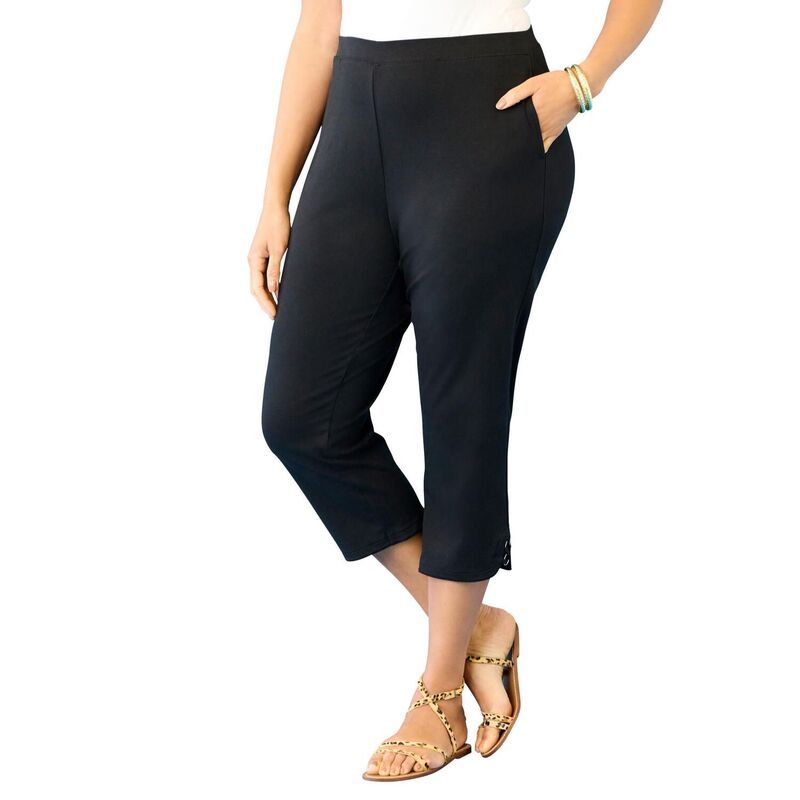 キャサリンズ レディース ボトムス カジュアルパンツ プラスサイズ キャップ Catherines Womens Plusize Suprema Studio Ring Accent Capri Bl