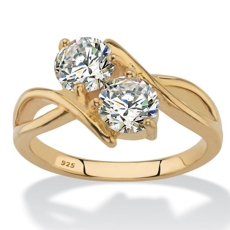 パームビーチジュエリー レディース アクセサリー リング PalmBeach Jewelry 196 Cttw Cubic Zirconia 2Stone Bypass Ringold ゴールド