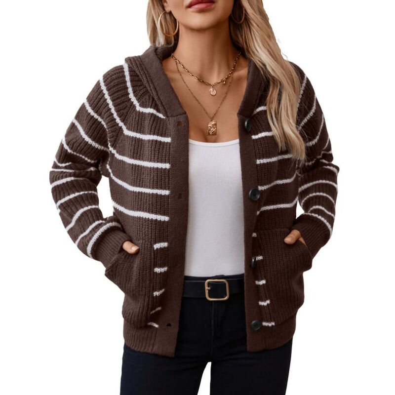 イエスファッション レディース アウター ニット・セーター カーディガン Yesfashion Womens Oversize Stripe Cardigan Causalong Sleeve But