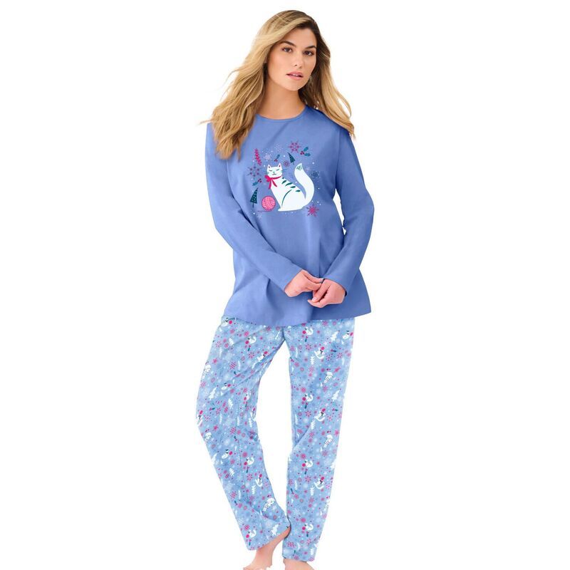 ドリームスアンドコー レディース アンダーウェア ナイトウェア プラスサイズ ニット Dreams Co Plusize Long Sleeve Knit PJ Set Sky Blue Winter