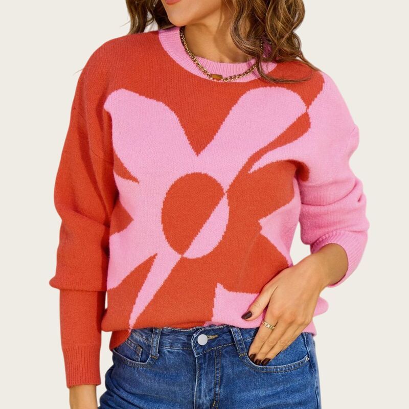 アンナカシ レディース アウター ニット・セーター フラワー柄 フラワー グラフィック AnnaKaci Womens Bold Graphic Floral Pattern Knit Sweater