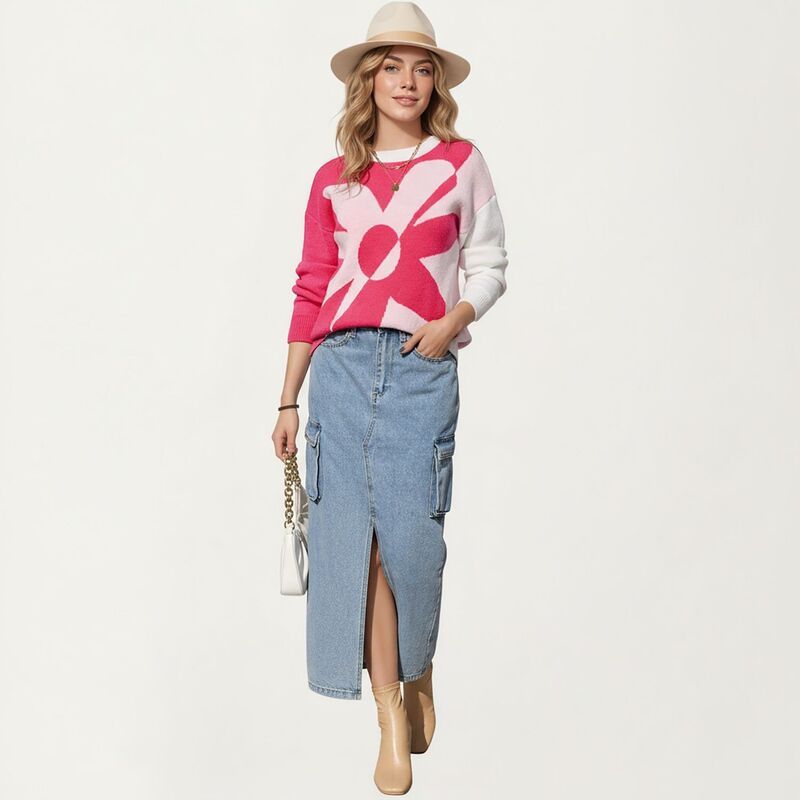 アンナカシ レディース アウター ニット・セーター フラワー柄 フラワー グラフィック AnnaKaci Womens Bold Graphic Floral Pattern Knit Sweater