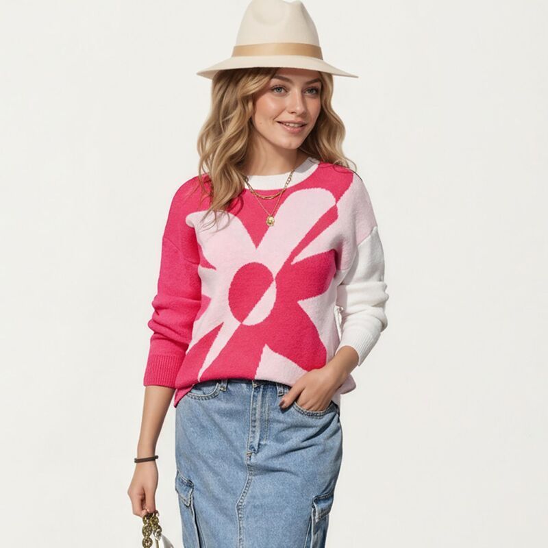 アンナカシ レディース アウター ニット・セーター フラワー柄 フラワー グラフィック AnnaKaci Womens Bold Graphic Floral Pattern Knit Sweater