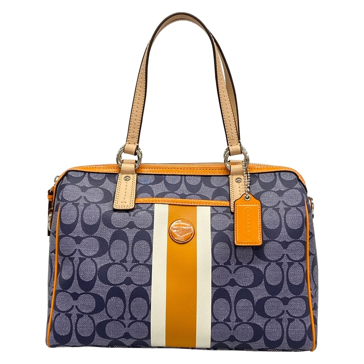 COACH(コーチ) ハンドバッグ美品 シグネチャー柄 F24362 ダークネイビー×ライトグレー×マルチ レザー