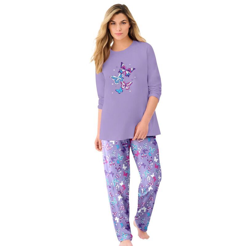 ドリームスアンドコー レディース アンダーウェア ナイトウェア プラスサイズ ニット Dreams Co Plusize Long Sleeve Knit PJ Set Soft Iris Butte