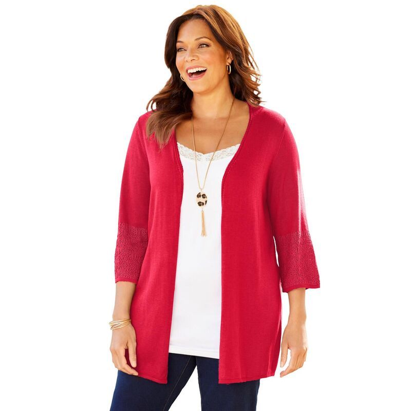 キャサリンズ レディース アウター ニット・セーター プラスサイズ カーディガン Catherines Womens Plusize Pointelle Accented Cardigan Vivid