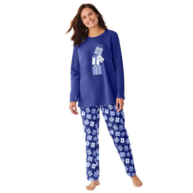 ドリームスアンドコー レディース アンダーウェア ナイトウェア プラスサイズ ニット Dreams Co Plusize Long Sleeve Knit PJ Set Ultra Blue Pres